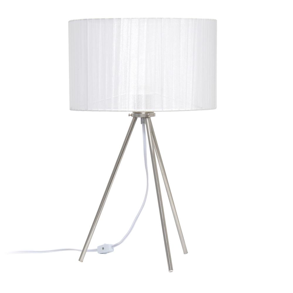 19.69" Contemporary Brushed Nickel Pedestal Table Lamp, White Shade. Picture 2