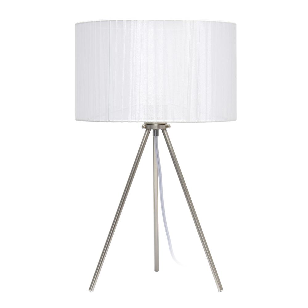 19.69" Contemporary Brushed Nickel Pedestal Table Lamp, White Shade. Picture 1