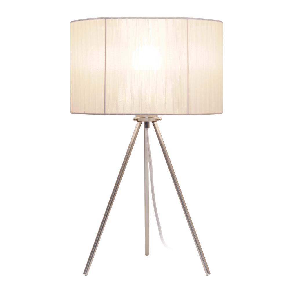 19.69" Contemporary Brushed Nickel Pedestal Table Lamp, White Shade. Picture 9
