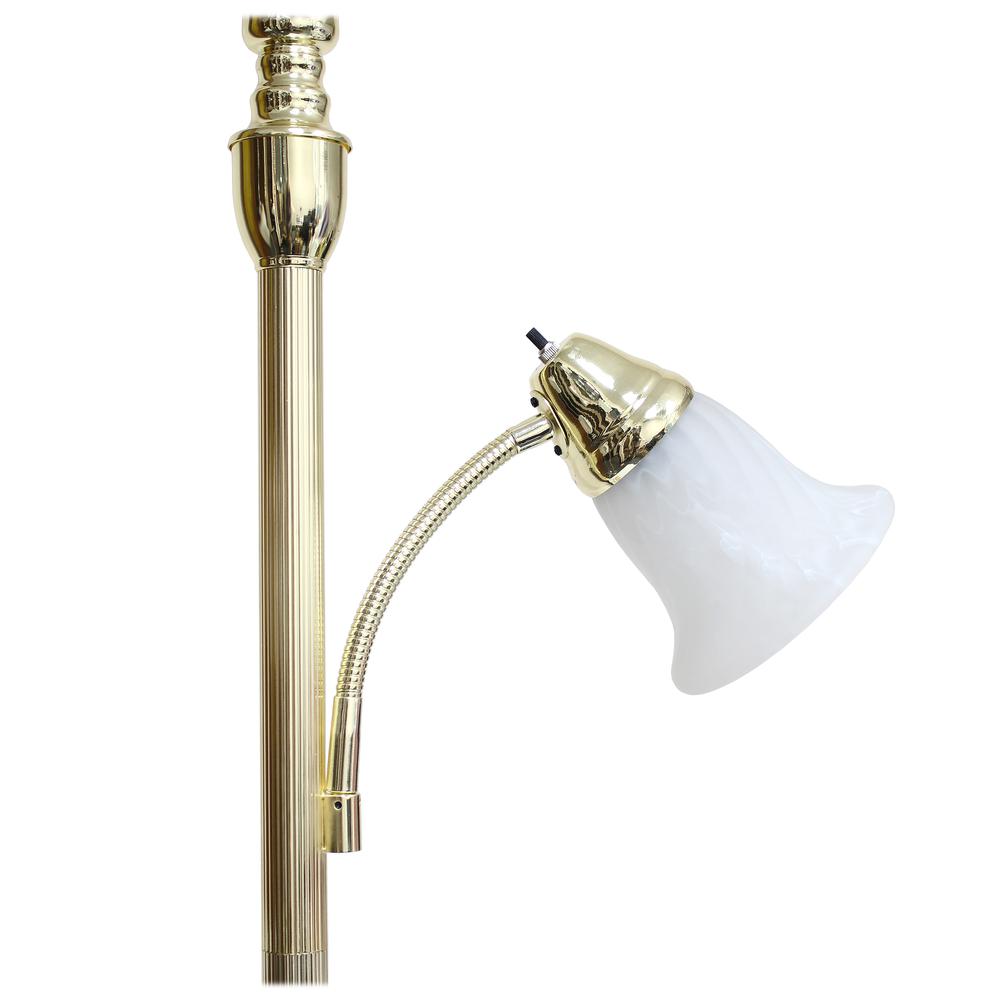 Torchiere Floor Lamp with Reading Light and Marble Glass Shades, Gold. Picture 6