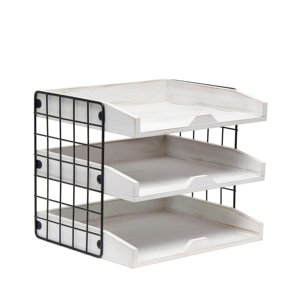 Elegant Designs Home Office Wood Desk Organizer Mail Letter Tray with 3 Shelves, White Wash. The main picture.