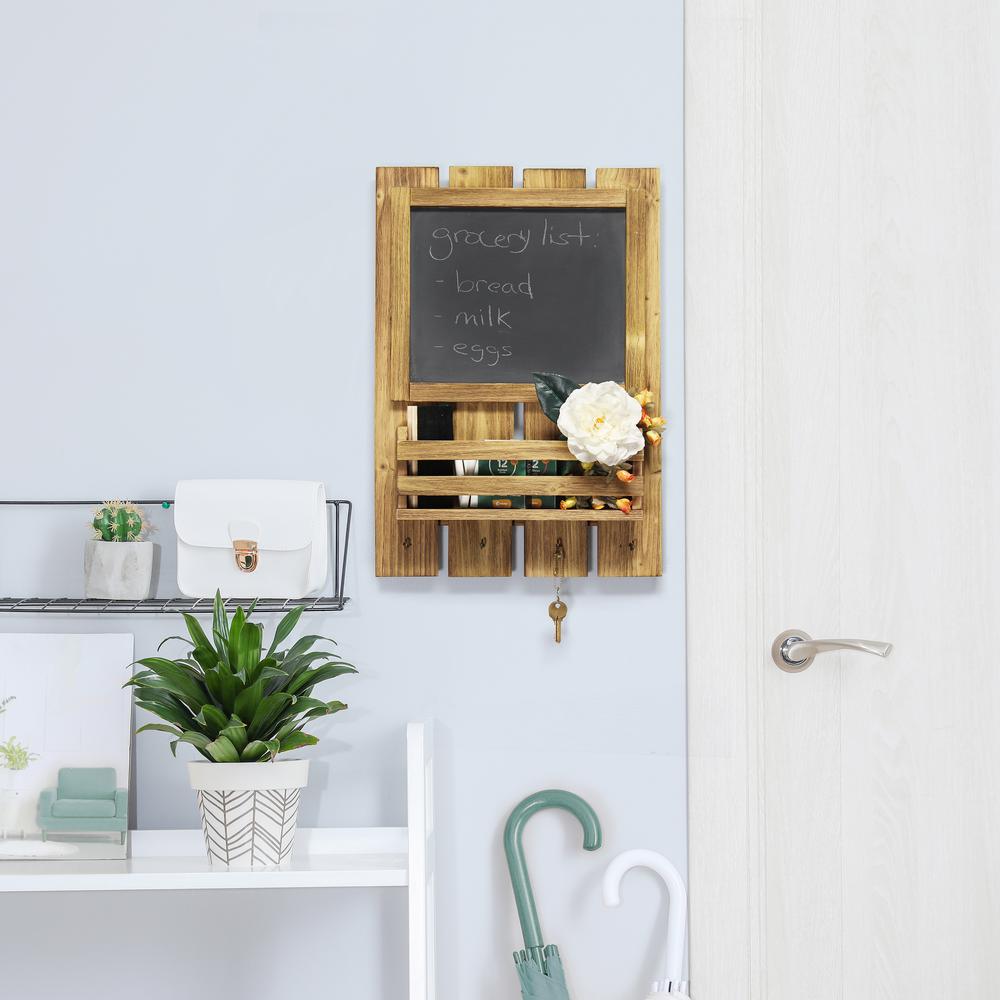 Elegant Designs Chalkboard Sign with Key Holder Hooks and Mail Storage, Natural Wood. Picture 6