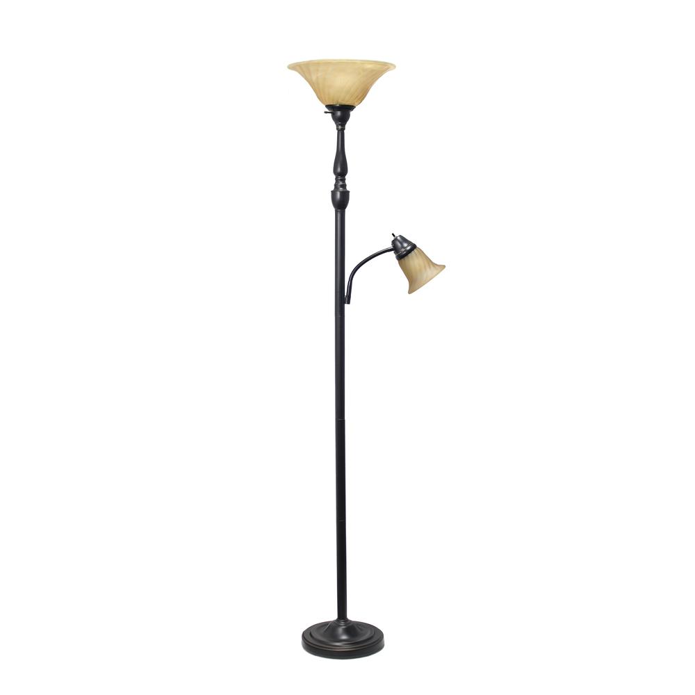 Torchiere Floor Lamp with Reading Light and Marble Glass ShadesRestoration. Picture 1