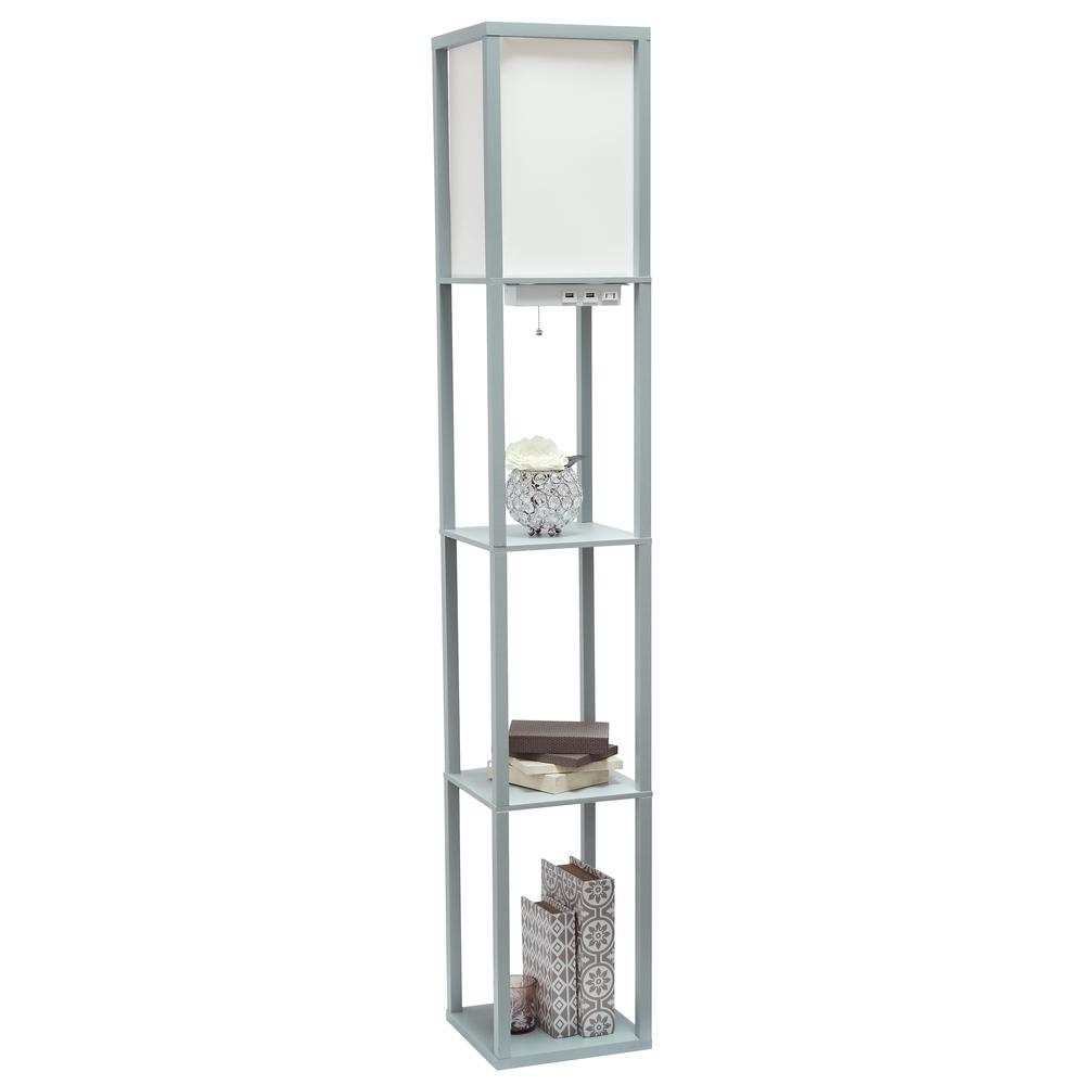 Floor Lamp Storage Shelf with 2 USB Charging Ports1 Charging Outlet and Linen Shade. Picture 8