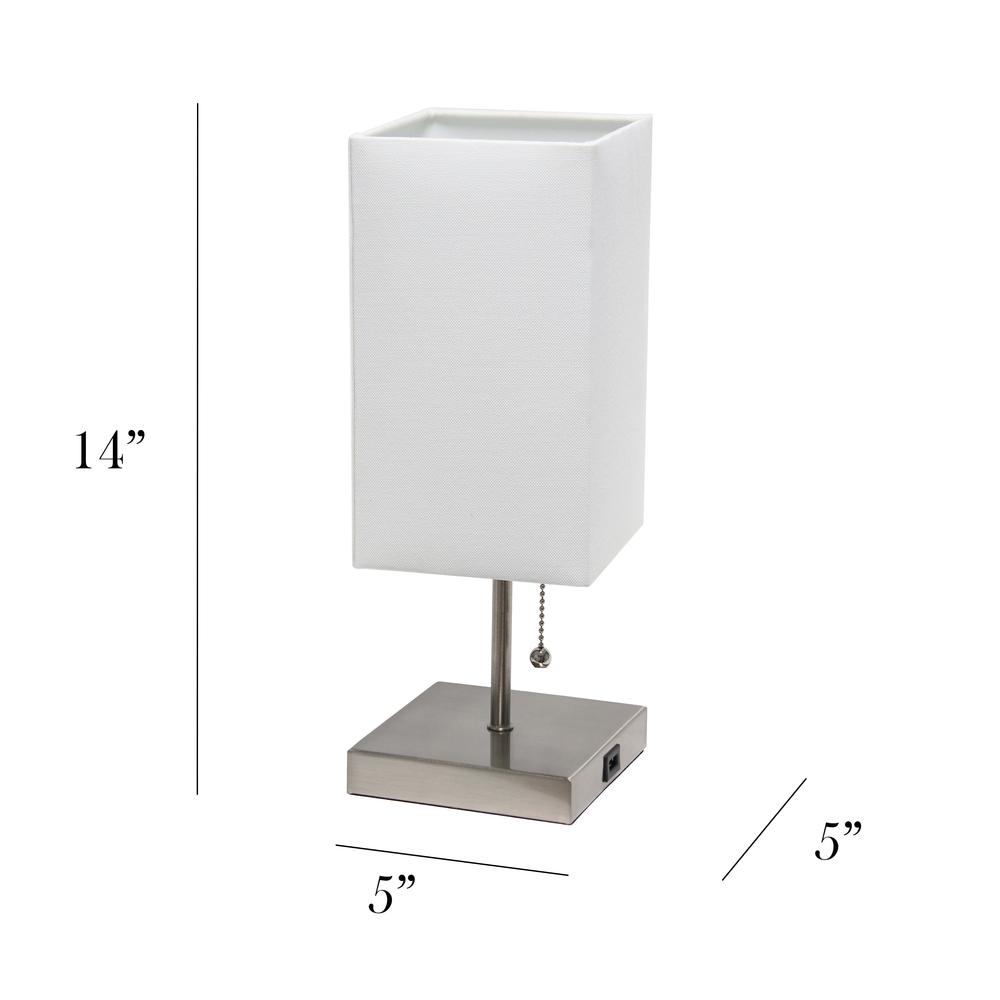 Petite Stick Lamp with USB Charging Port and Fabric Shade, White. Picture 3
