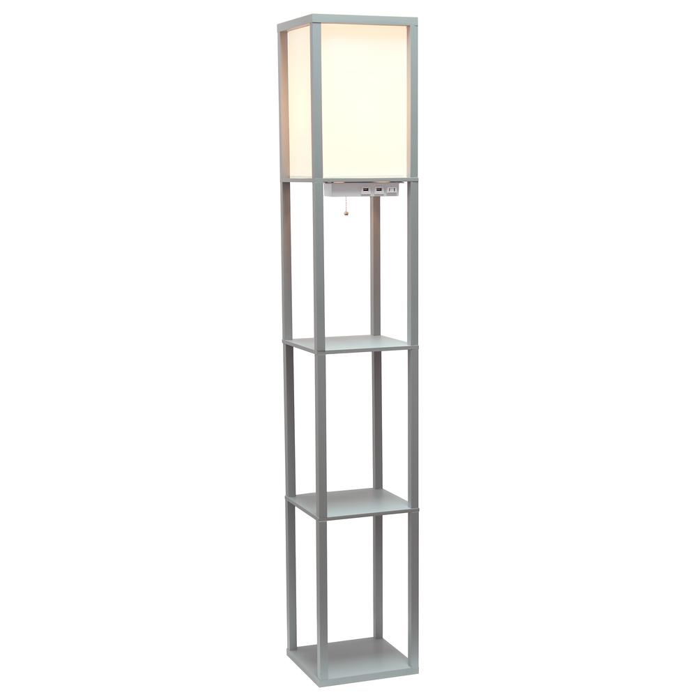 Floor Lamp Storage Shelf with 2 USB Charging Ports1 Charging Outlet and Linen Shade. Picture 2