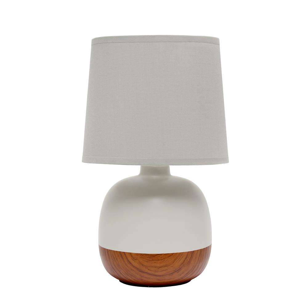 Petite Mid Century Table Lamp, Dark Wood and Light Gray. Picture 1