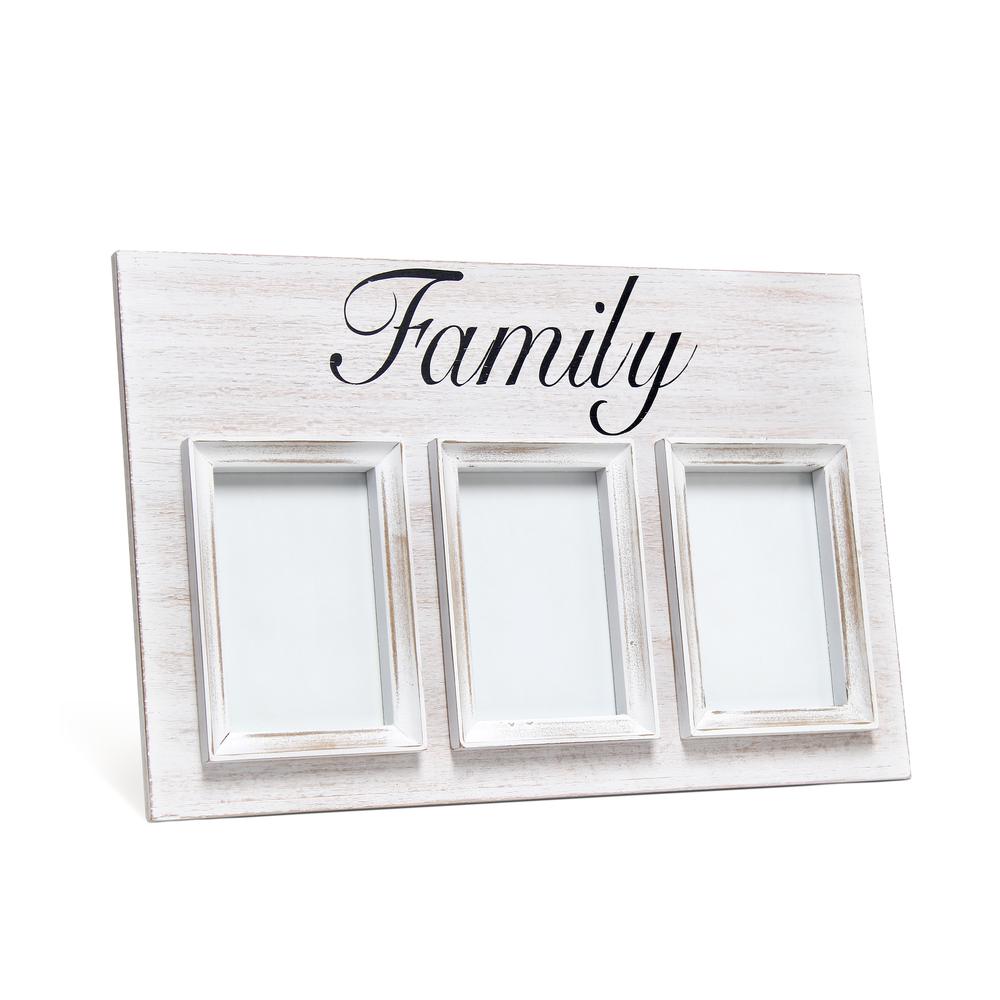 3 Photo Collage Frame 4x6 Picture Frame, White Wash "Family". Picture 1
