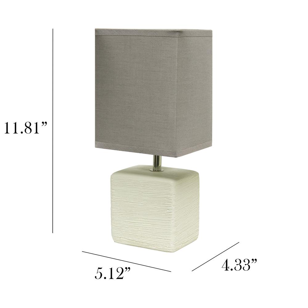 Petite Faux Stone Table Lamp with Fabric Shade, White with Gray Shade. Picture 3