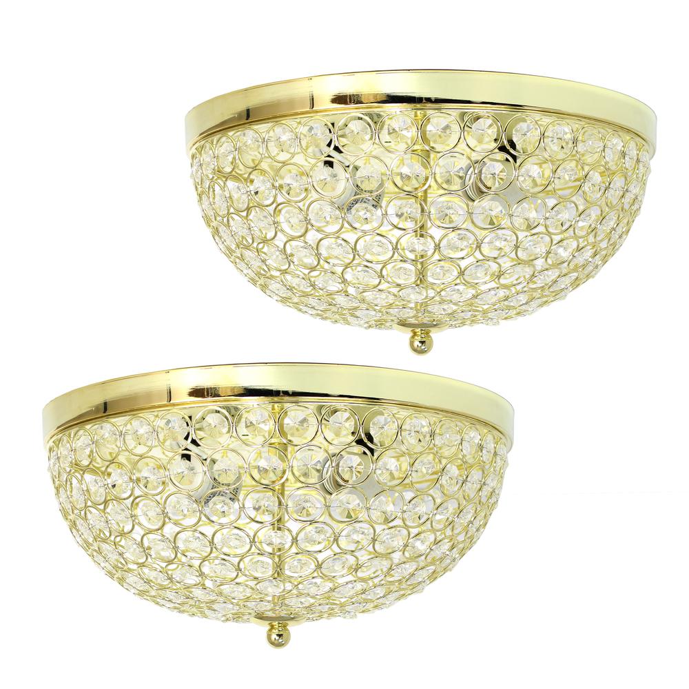 Elegant Designs 2 Light Elipse Crystal Flush Mount Ceiling Light, Gold