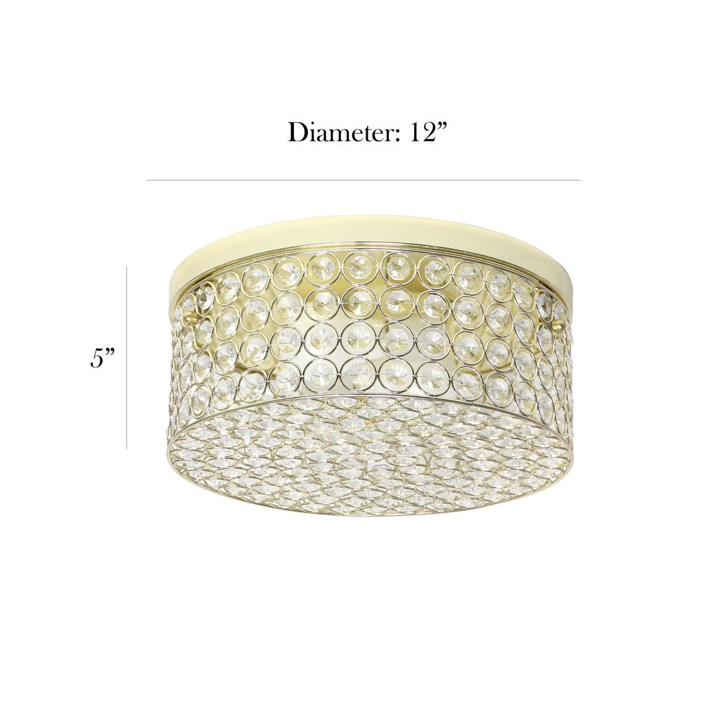 Elegant Designs 12 Inch Elipse Crystal 2 Light Round Ceiling Flush Mount, Gold