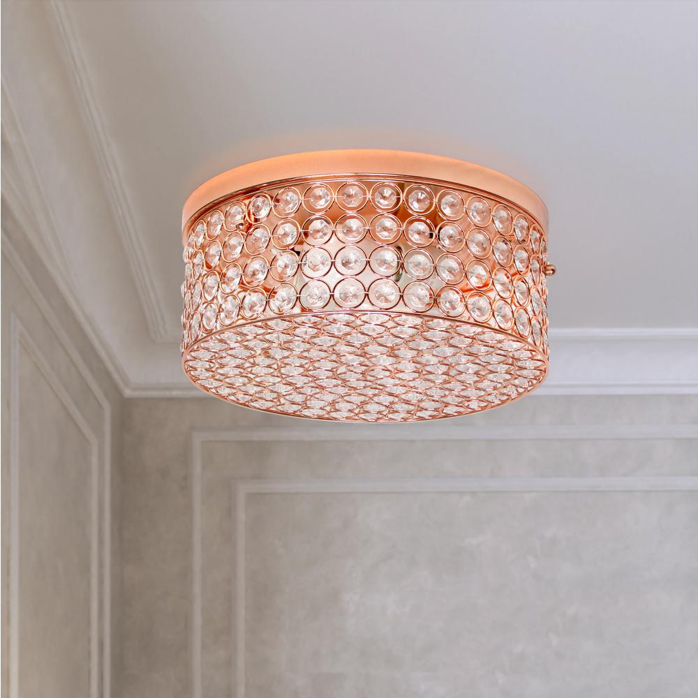 12 Inch Elipse Crystal 2 Light Round Ceiling  Flush Mount, Rose Gold. Picture 1