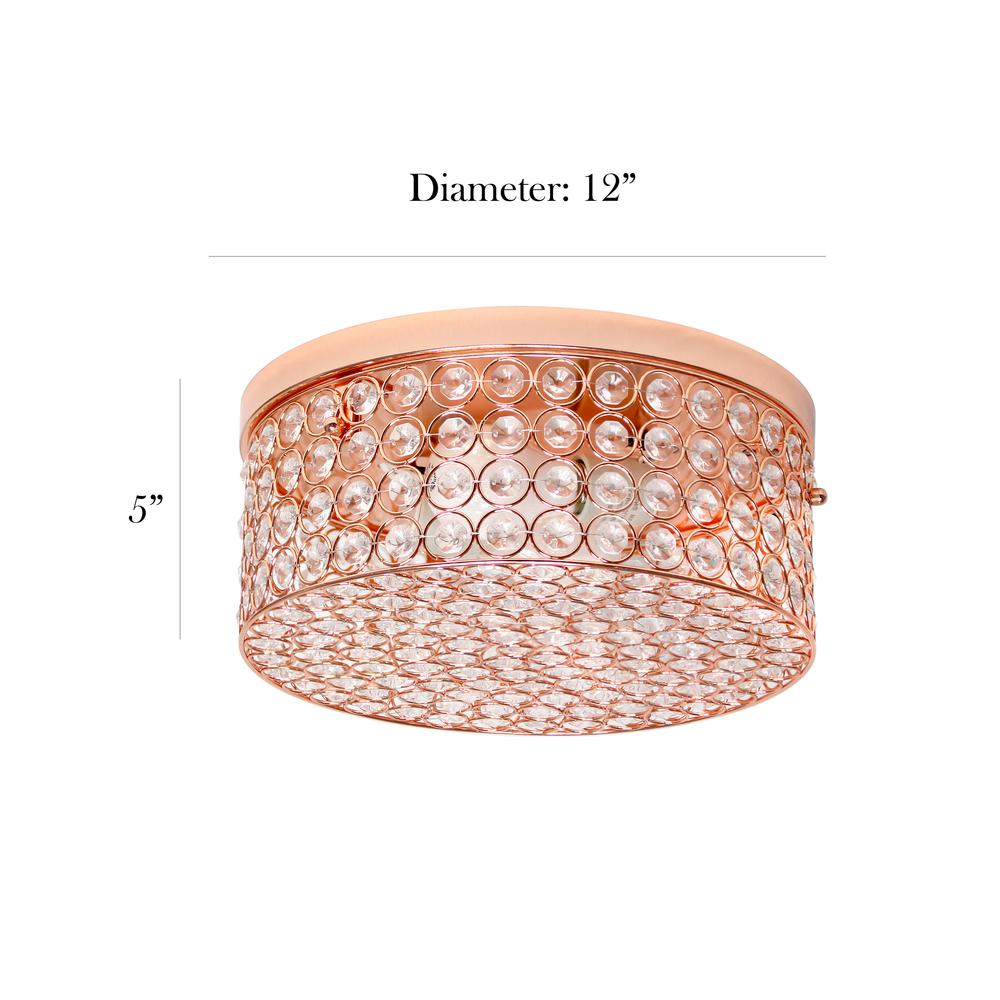 Elegant Designs 12 Inch Elipse Crystal 2 Light Round Ceiling Flush Mount, Rose Gold