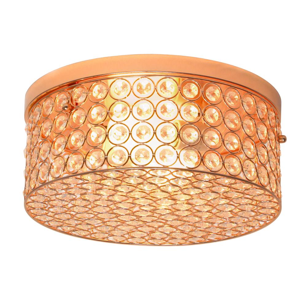 12 Inch Elipse Crystal 2 Light Round Ceiling  Flush Mount, Rose Gold. Picture 6