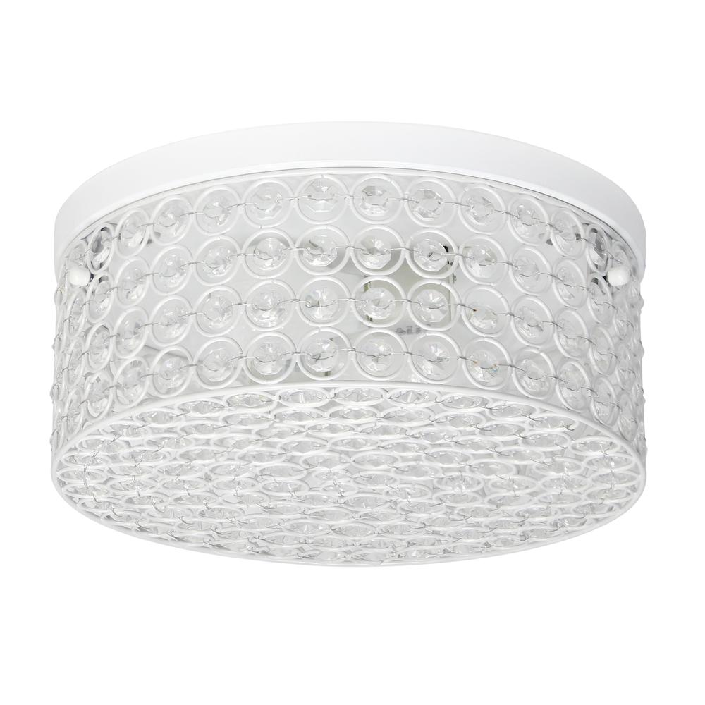 Elegant Designs 12 Inch Elipse Crystal 2 Light Round Ceiling Flush Mount,White