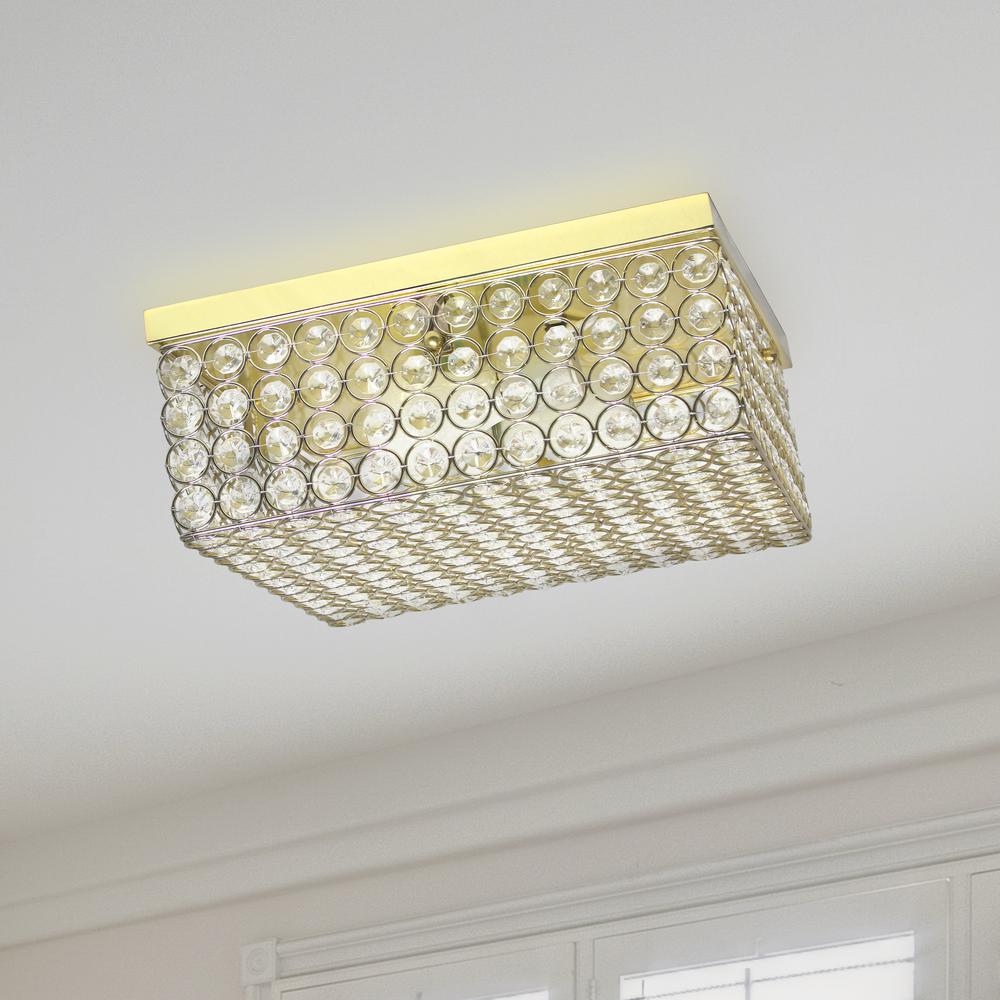 12 Inch Elipse Crystal 2 Light Square Ceiling Flush Mount, Gold. Picture 2