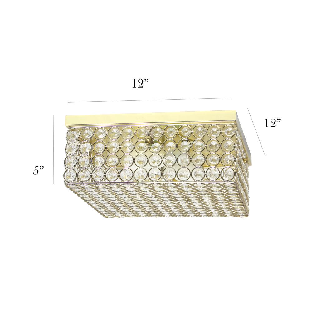 12 Inch Elipse Crystal 2 Light Square Ceiling Flush Mount, Gold. Picture 4