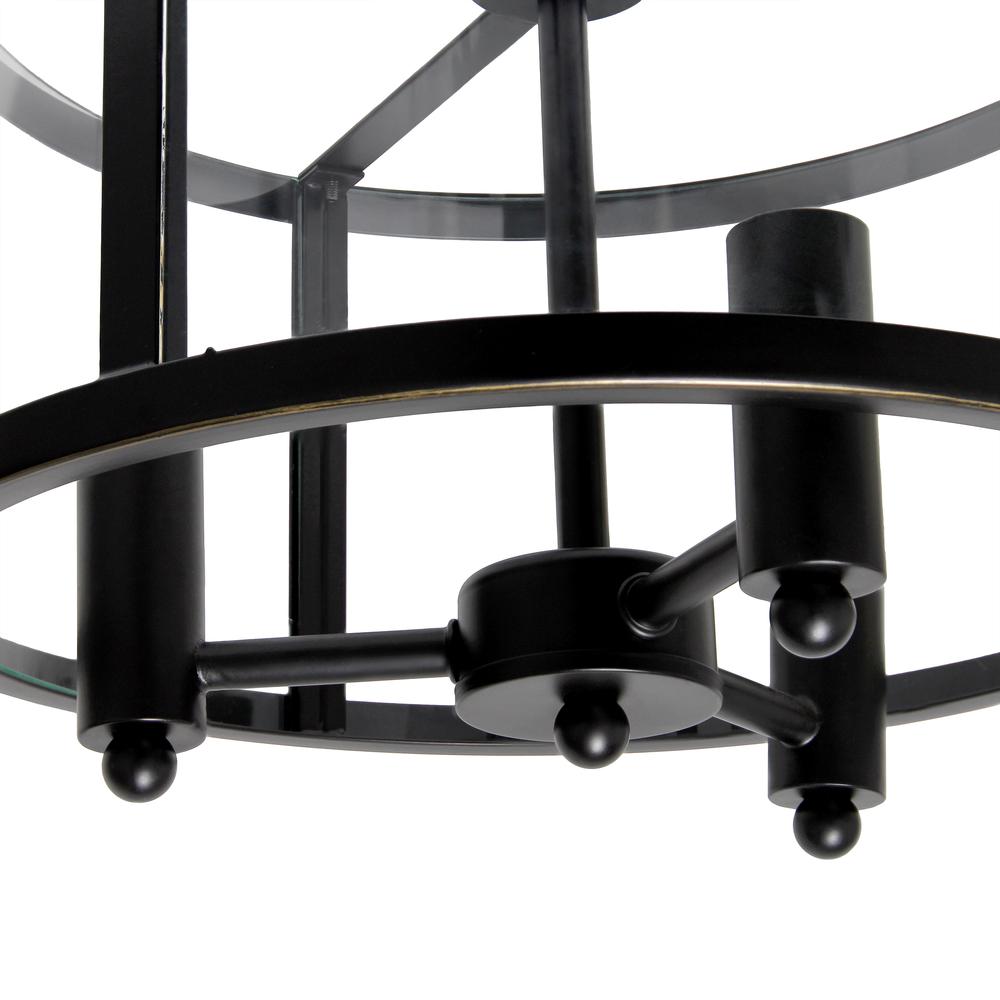 Medium 13" Iron and Glass Shade Industrial 3-Light Ceiling, Matte Black. Picture 4