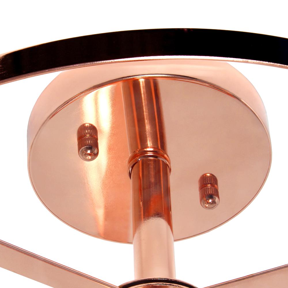 Medium 13" Iron and Glass Shade Industrial 3-Light Ceiling, Rose Gold. Picture 3