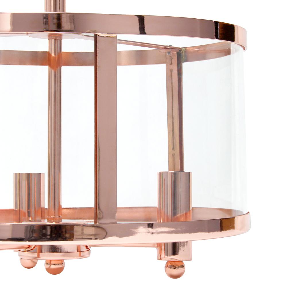 Medium 13" Iron and Glass Shade Industrial 3-Light Ceiling, Rose Gold. Picture 5