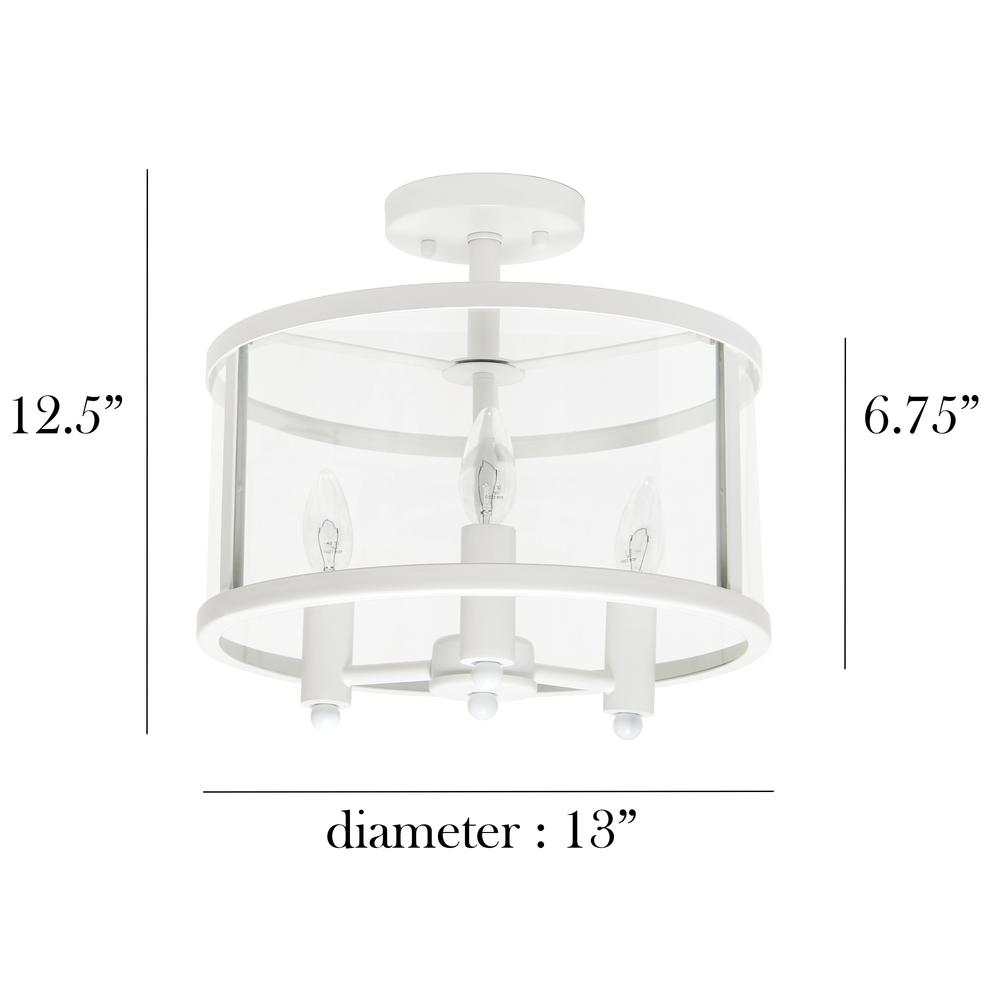 Medium 13" Iron and Glass Shade Industrial 3-Light Ceiling, Matte White. Picture 5