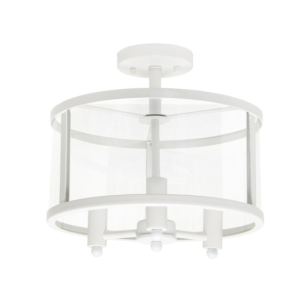 Medium 13" Iron and Glass Shade Industrial 3-Light Ceiling, Matte White. Picture 6