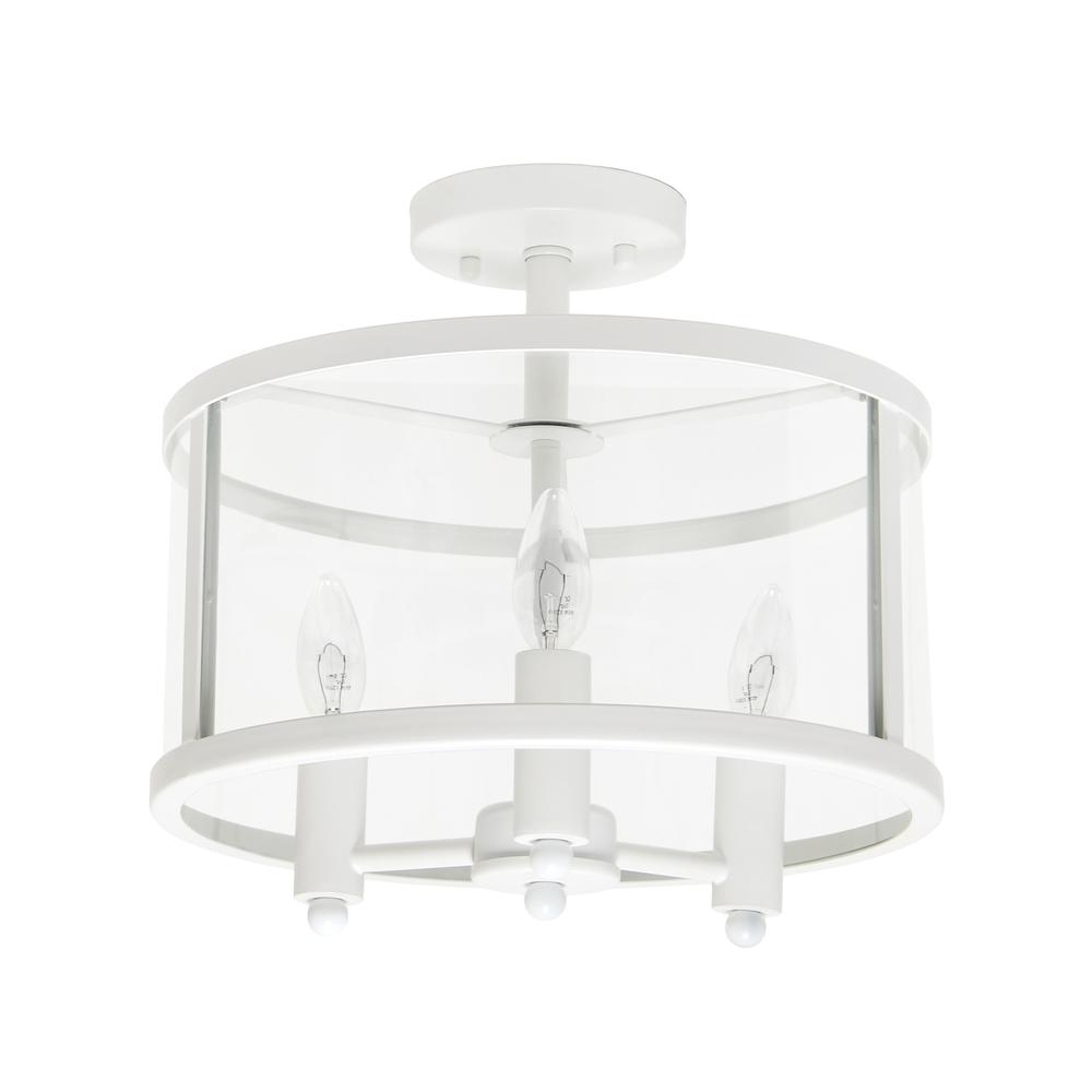 Medium 13" Iron and Glass Shade Industrial 3-Light Ceiling, Matte White. Picture 8