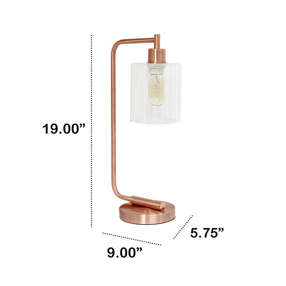 Modern Iron Desk Lamp with Glass Shade, Rose Gold. Picture 3