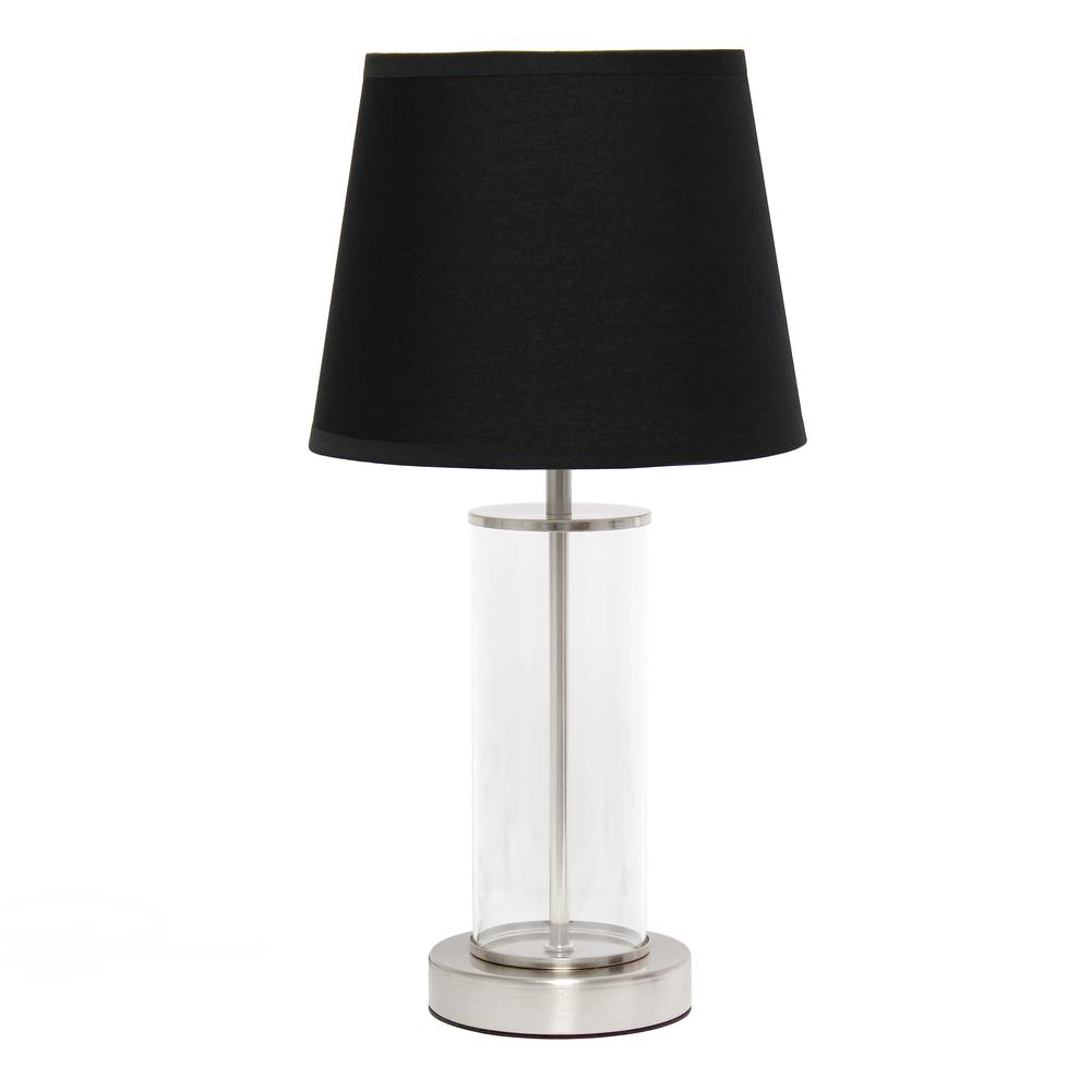 Encased Metal and Clear Glass Table Lamp, Brushed Nickel and Black. Picture 1