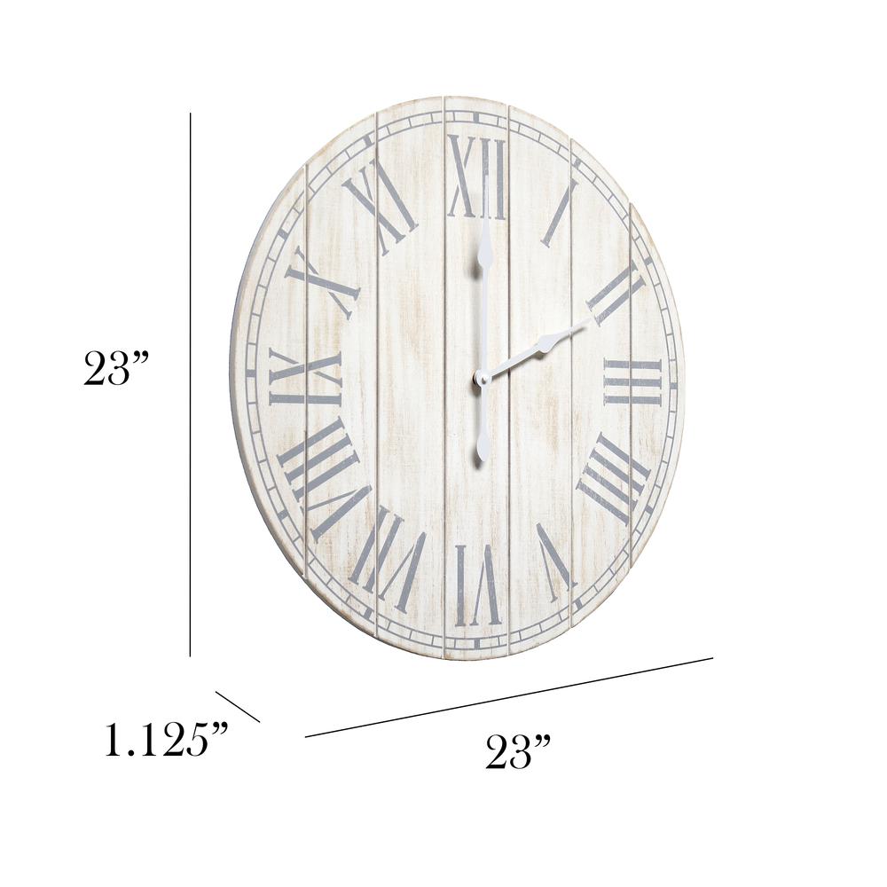 Wood Plank 23" Large Coastal Rustic Wall Clock, White Wash. Picture 4