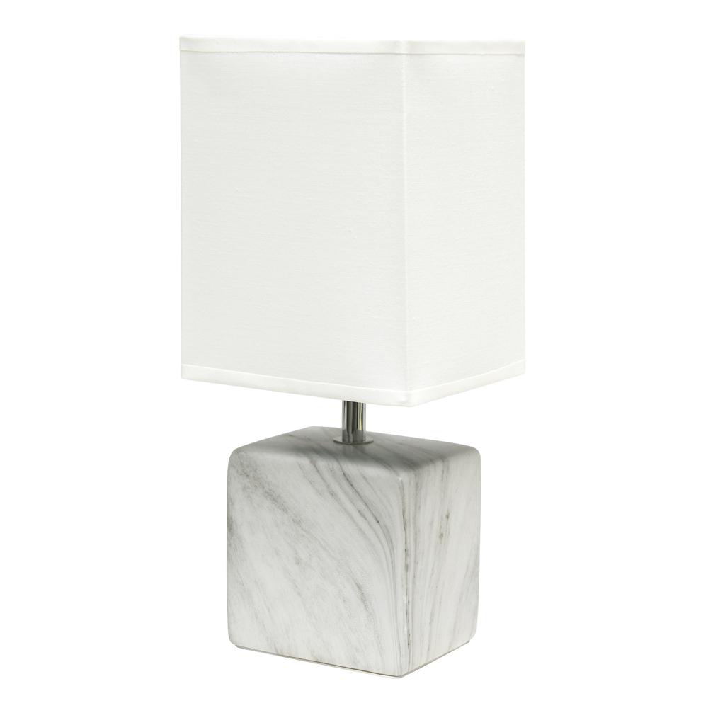 Petite Marbled Ceramic Table Lamp with Fabric Shade, White with White Shade. Picture 1