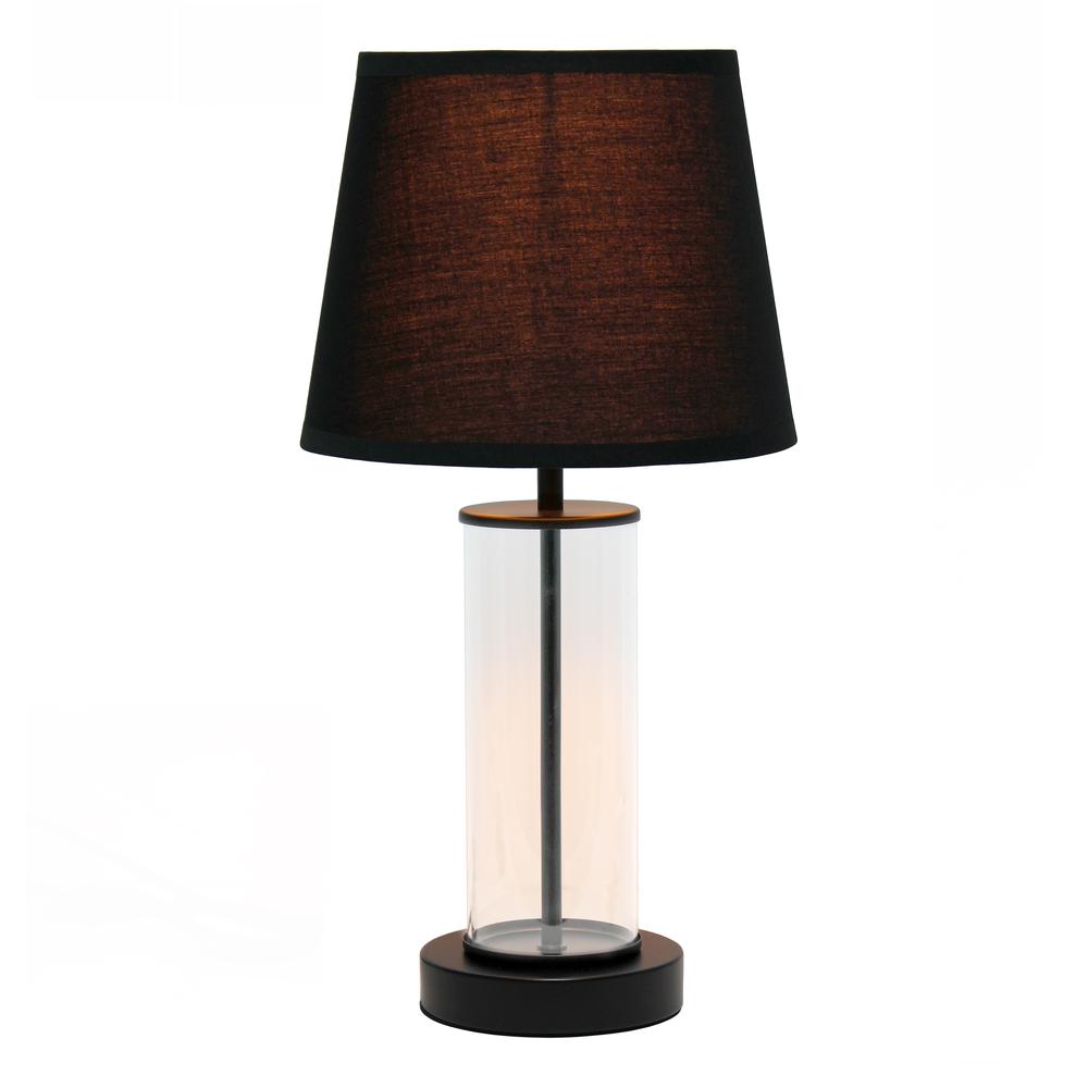 Encased Metal and Clear Glass Table Lamp, Black. Picture 2