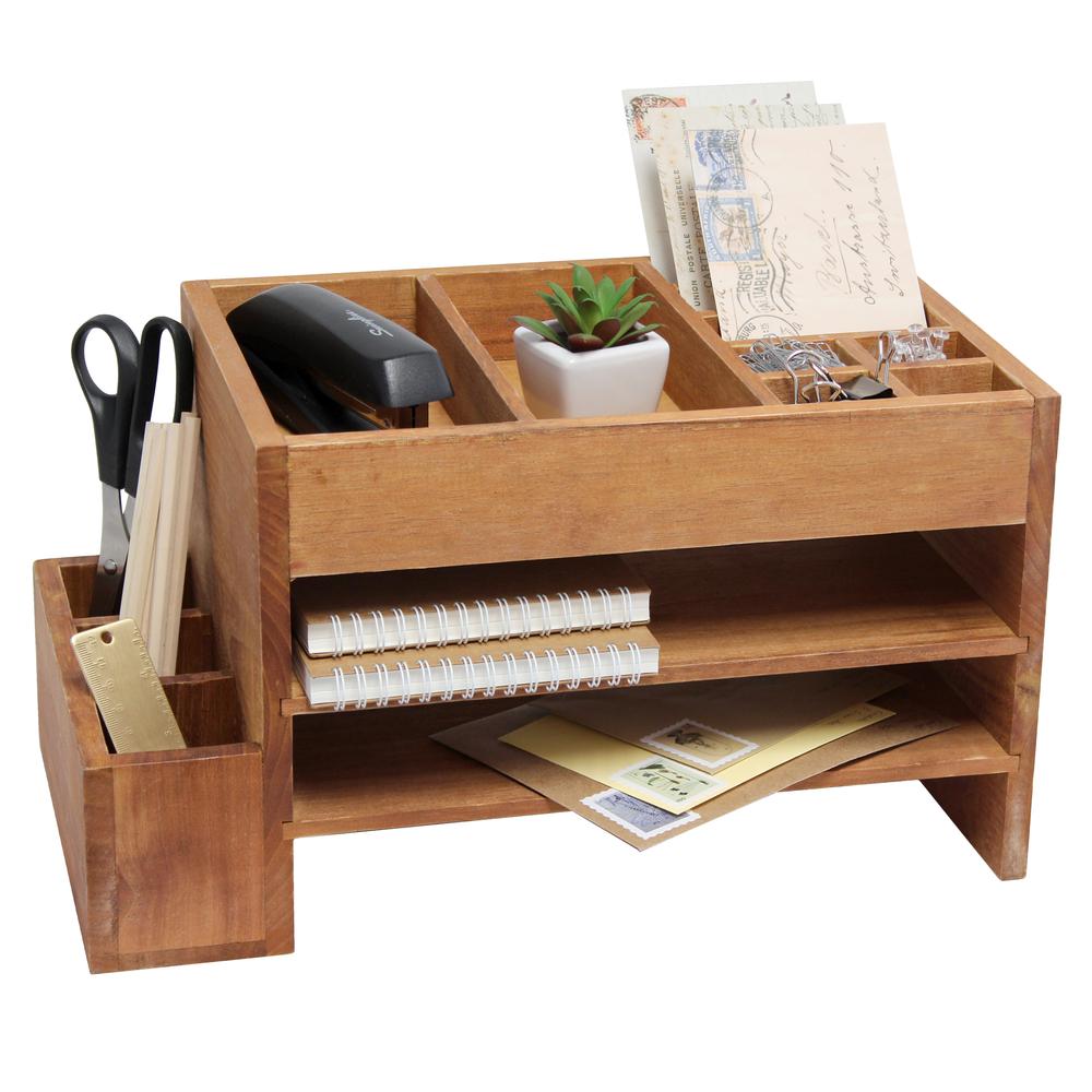 Home Office Tiered Desk Organizer with Storage Cubbies and Letter Tray. Picture 4