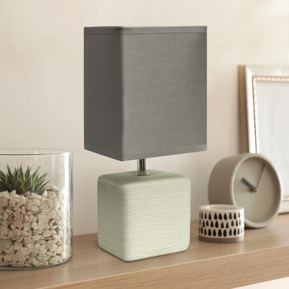 Petite Faux Stone Table Lamp with Fabric Shade, OffWhite with Gray Shade. Picture 4