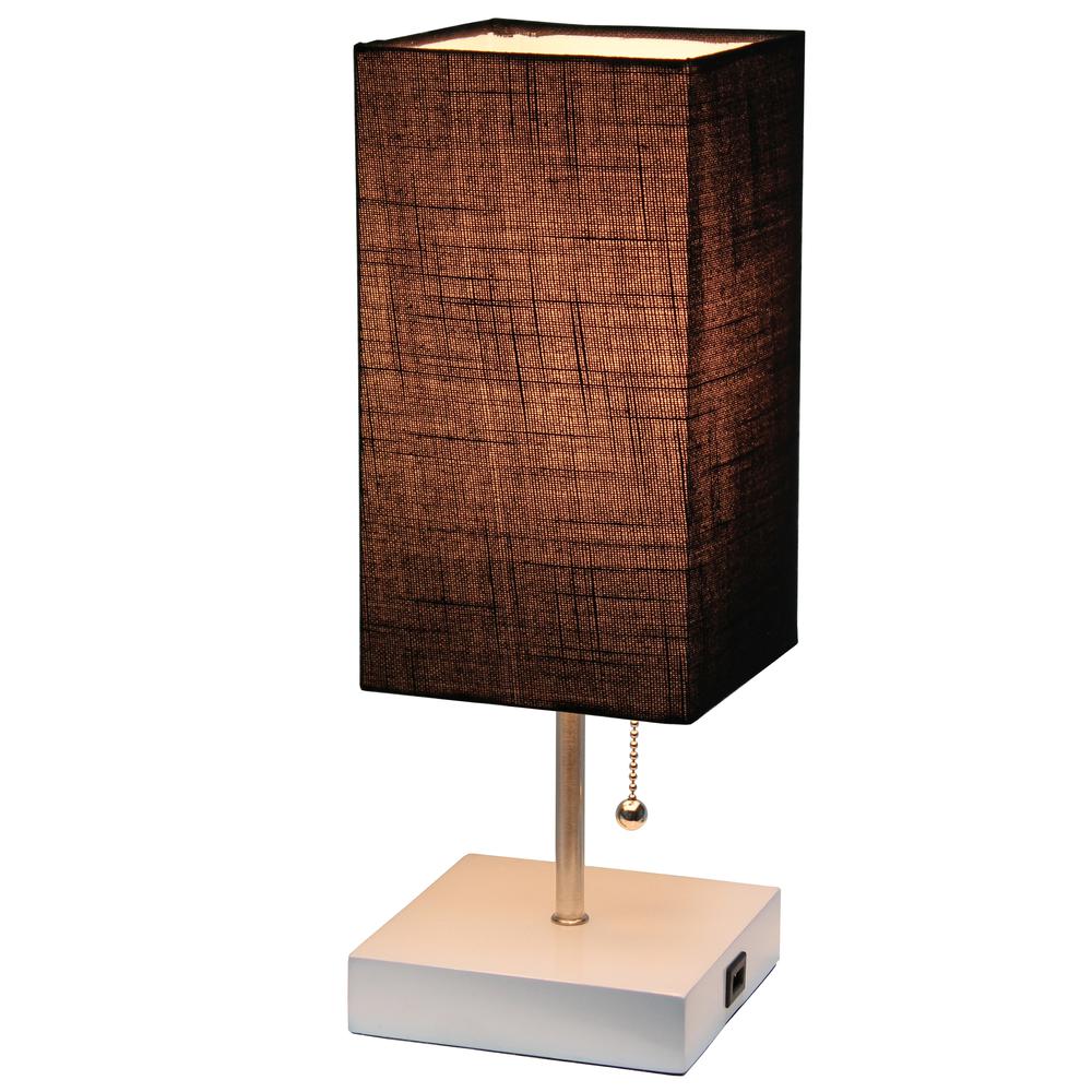 Petite White Stick Lamp with USB Charging Port and Fabric Shade, Black. Picture 2