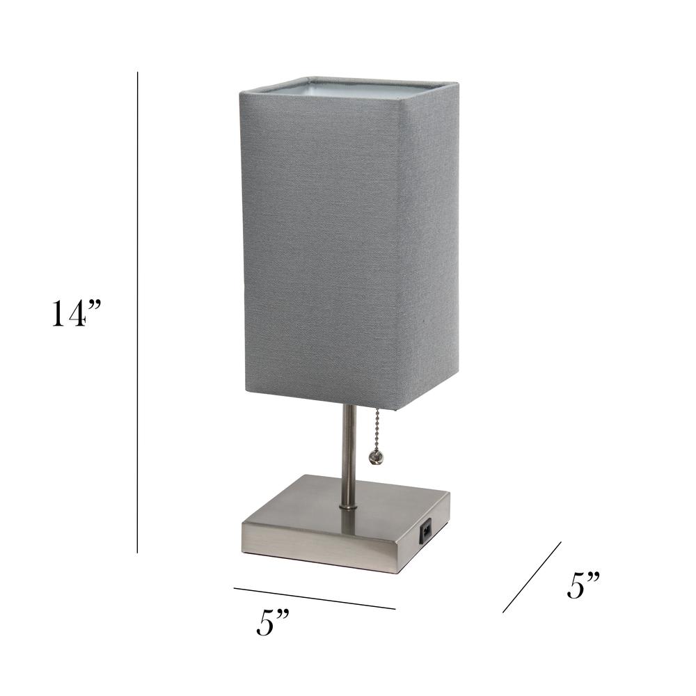 Petite Stick Lamp with USB Charging Port and Fabric Shade, Gray. Picture 3