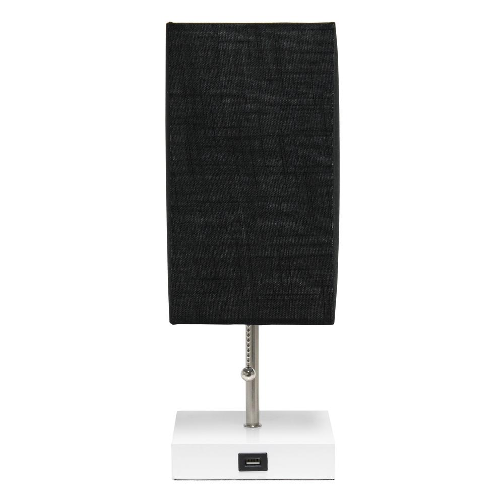 Petite White Stick Lamp with USB Charging Port and Fabric Shade, Black. Picture 7