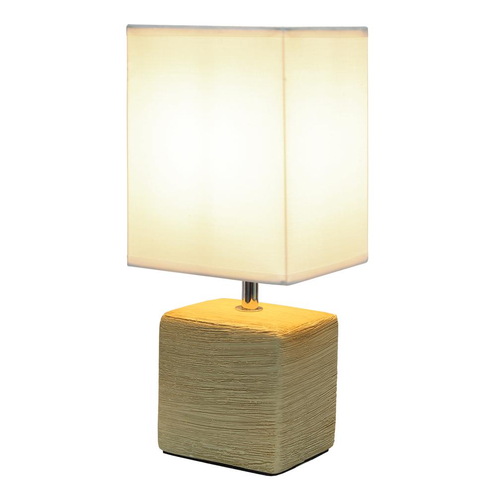 Petite Faux Stone Table Lamp with Fabric Shade, Beige with White Shade. Picture 2