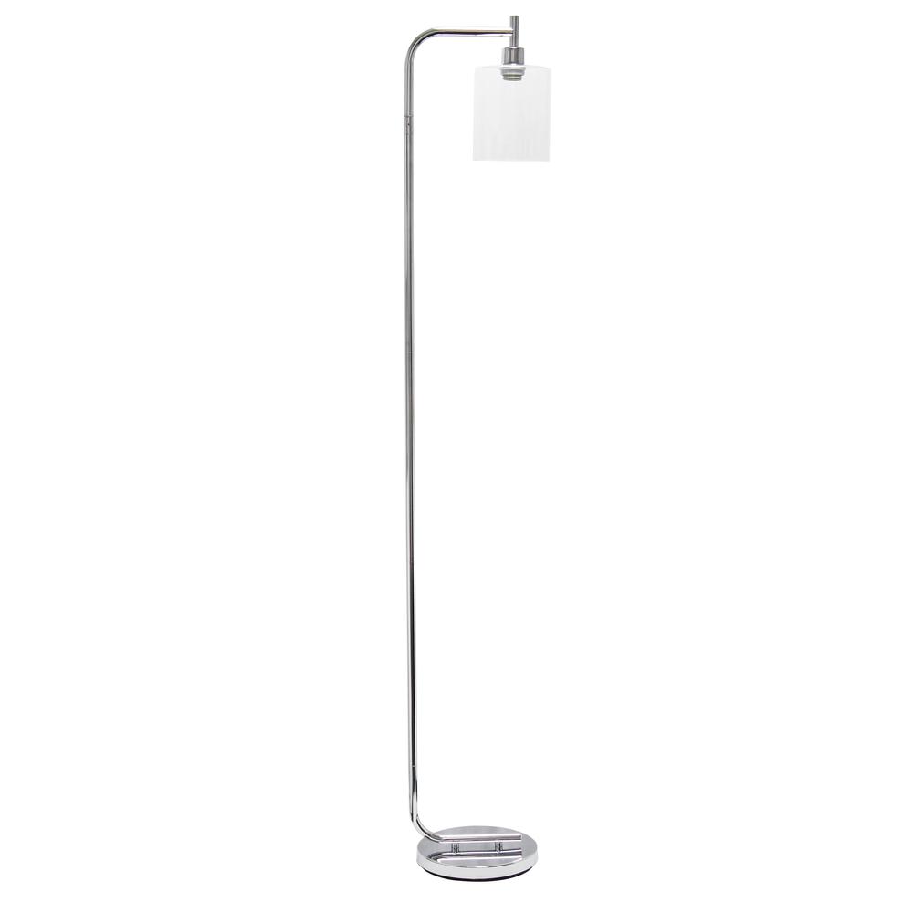 Modern Iron Lantern Floor Lamp with Glass Shade, Chrome. Picture 8