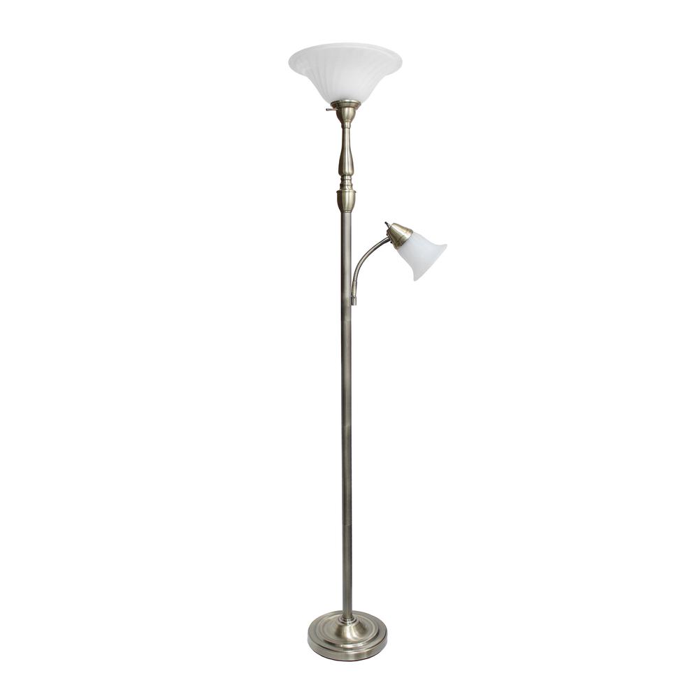 Torchiere Floor Lamp with Reading Light and Marble Glass Shades. Picture 1