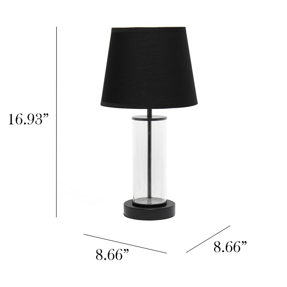 Encased Metal and Clear Glass Table Lamp, Black. Picture 3
