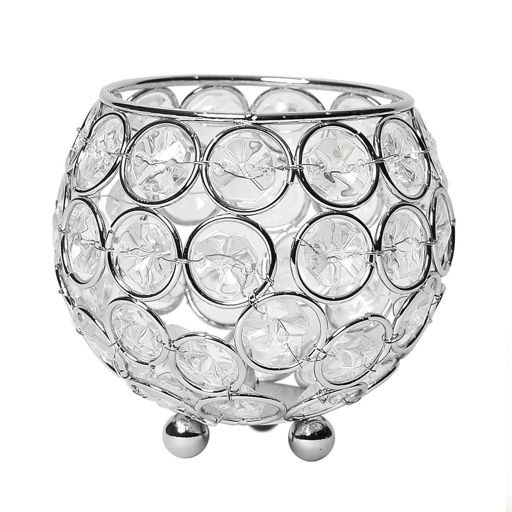 Elipse Crystal and Chrome 3.75 Inch Circular Candle Holder. Picture 1