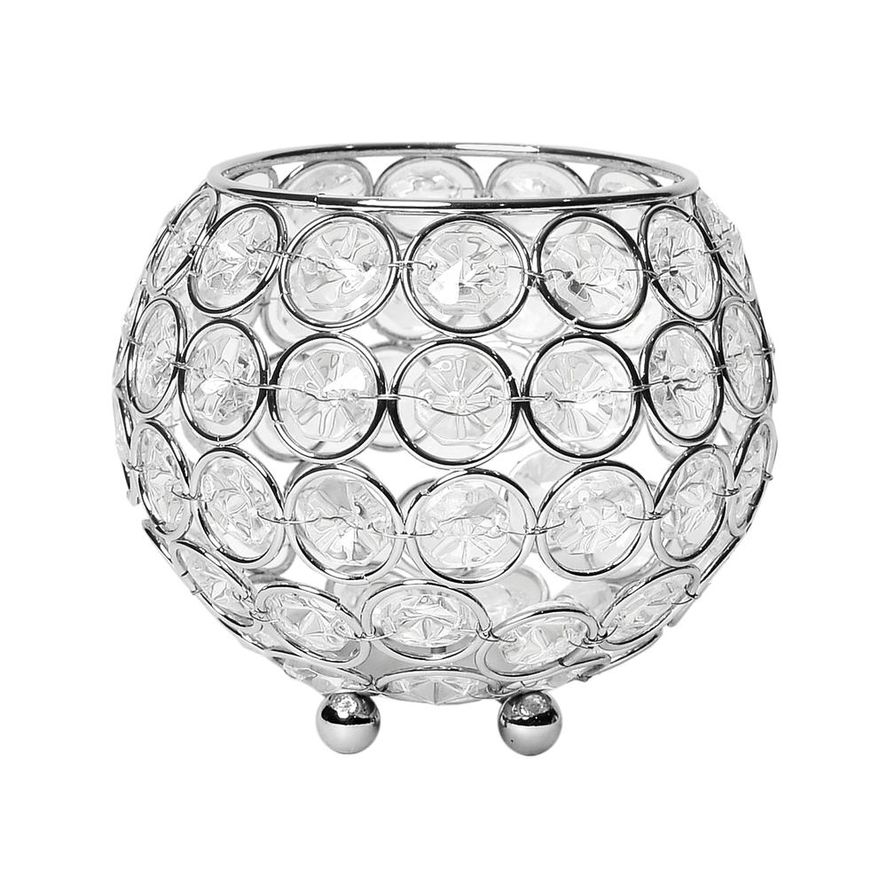 Elipse Crystal and Chrome 4.25 Inch Circular Candle Holder. Picture 1