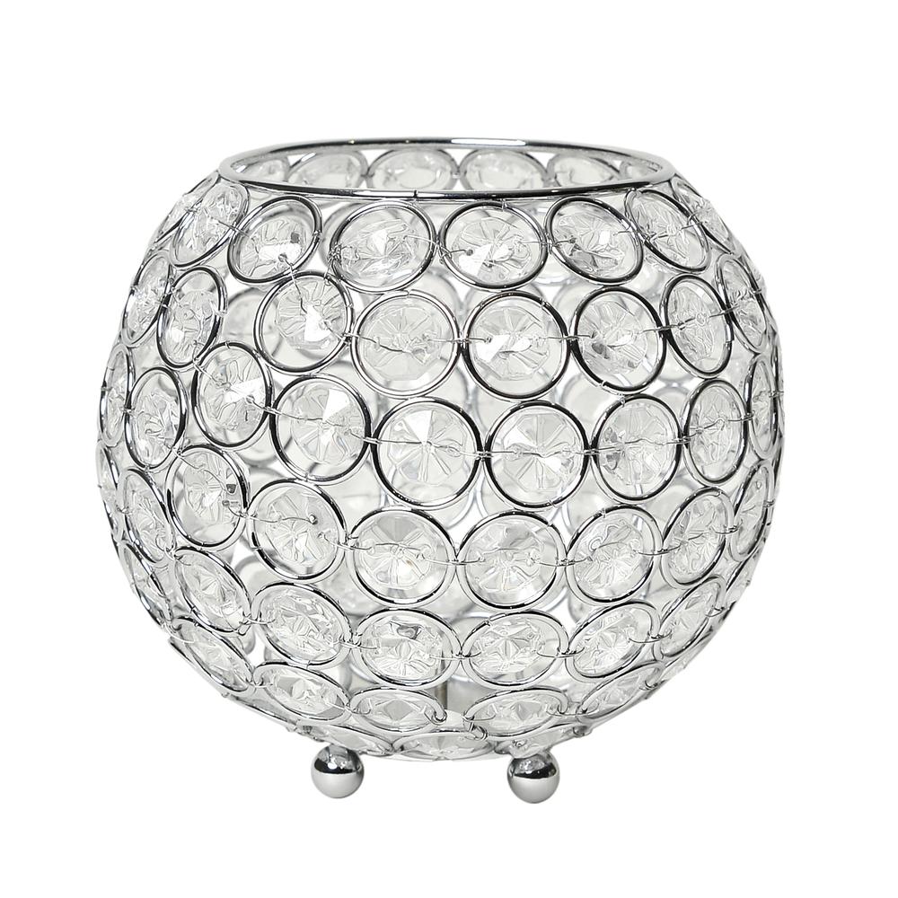 Elipse Crystal and Chrome 5.5 Inch Circular Candle Holder. Picture 1