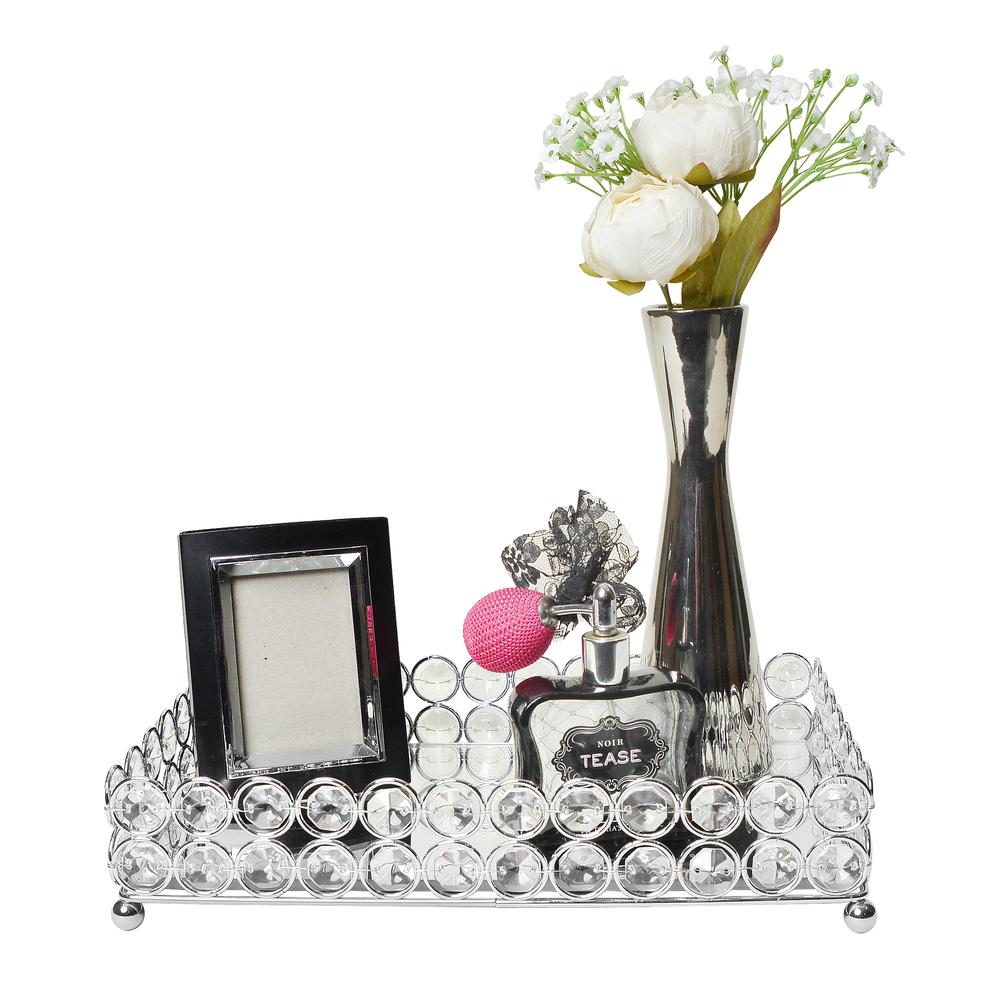 Elegant Designs Elipse Crystal Decorative Mirrored Jewelry or Makeup Vanity Organizer Tray, Chrome