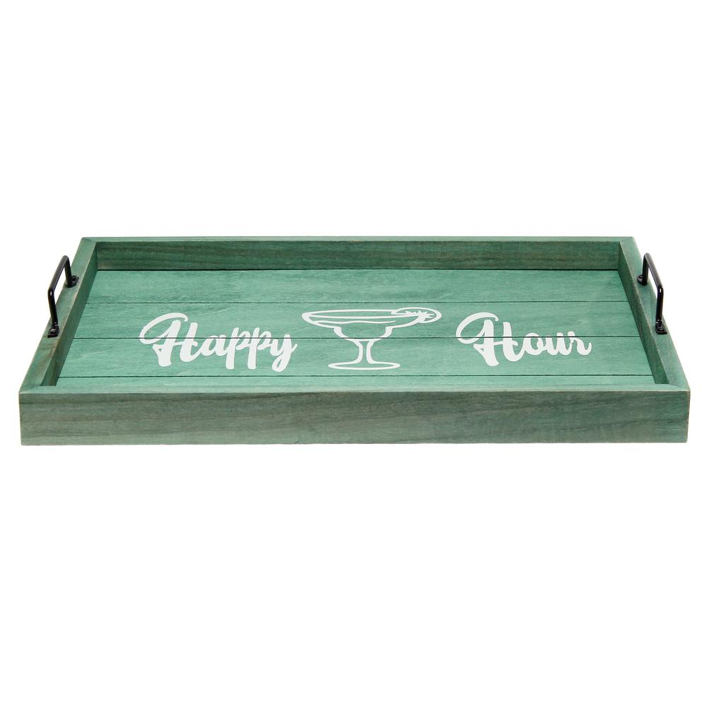 Decorative Wood Serving Tray w/ Handles, 15.50" x 12", "Happy Hour". Picture 2