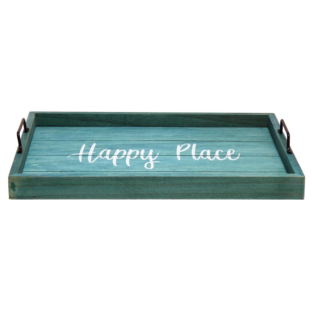 Decorative Wood Serving Tray w/ Handles, 15.50" x 12", "Happy Place". Picture 2