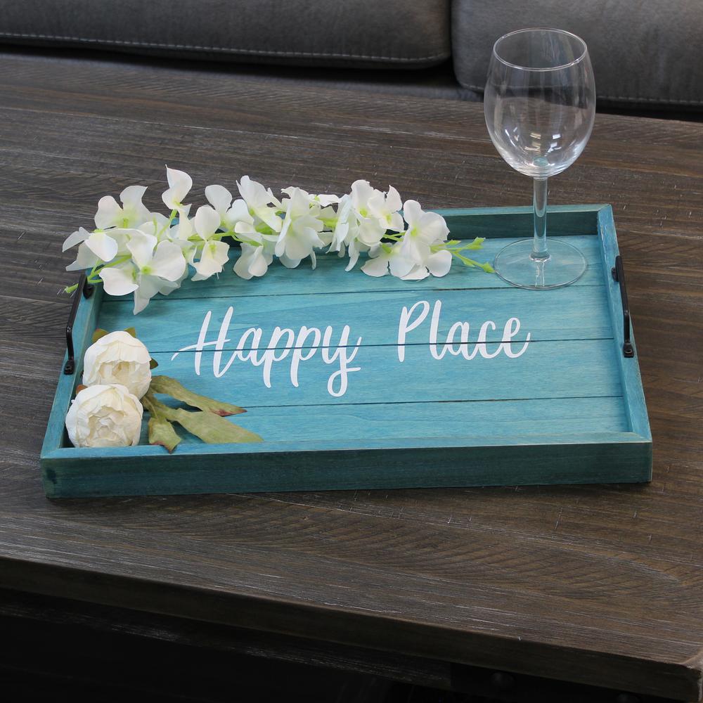 Decorative Wood Serving Tray w/ Handles, 15.50" x 12", "Happy Place". Picture 5