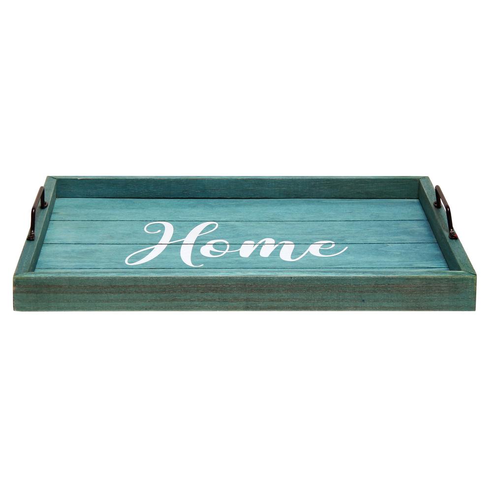 Elegant Designs Decorative Wood Serving Tray w/ Handles, 15.50" x 12", Blue Wash "Home". Picture 2