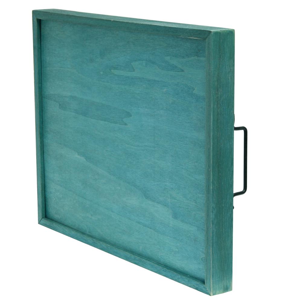 Elegant Designs Decorative Wood Serving Tray w/ Handles, 15.50" x 12", Blue Wash "Home". Picture 3